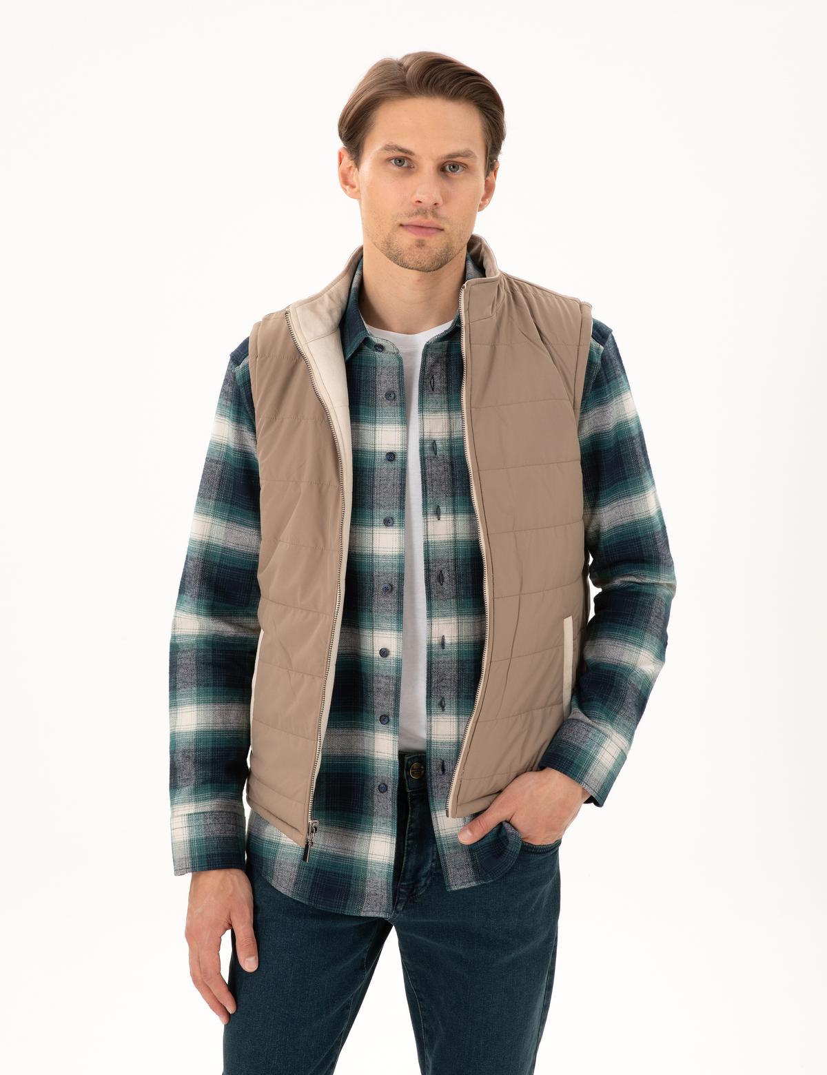 Bej Çift Taraflı Suni Deri Yelek - 50300554022