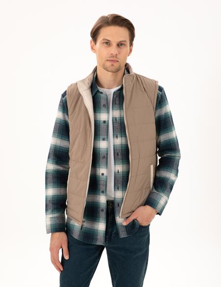 Bej Çift Taraflı Suni Deri Yelek - 50300554022