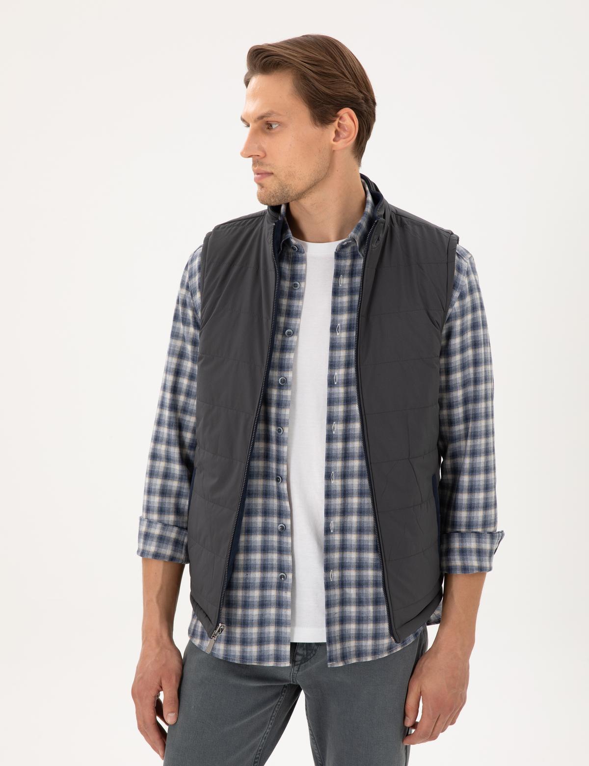 Lacivert Çift Taraflı Suni Deri Yelek - 50300554001