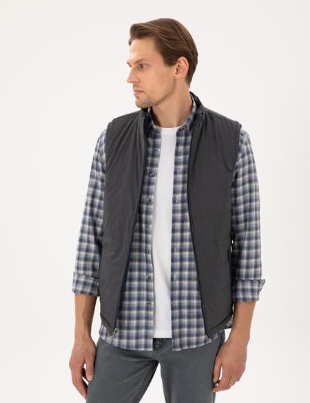 Lacivert Çift Taraflı Suni Deri Yelek - 50300554001