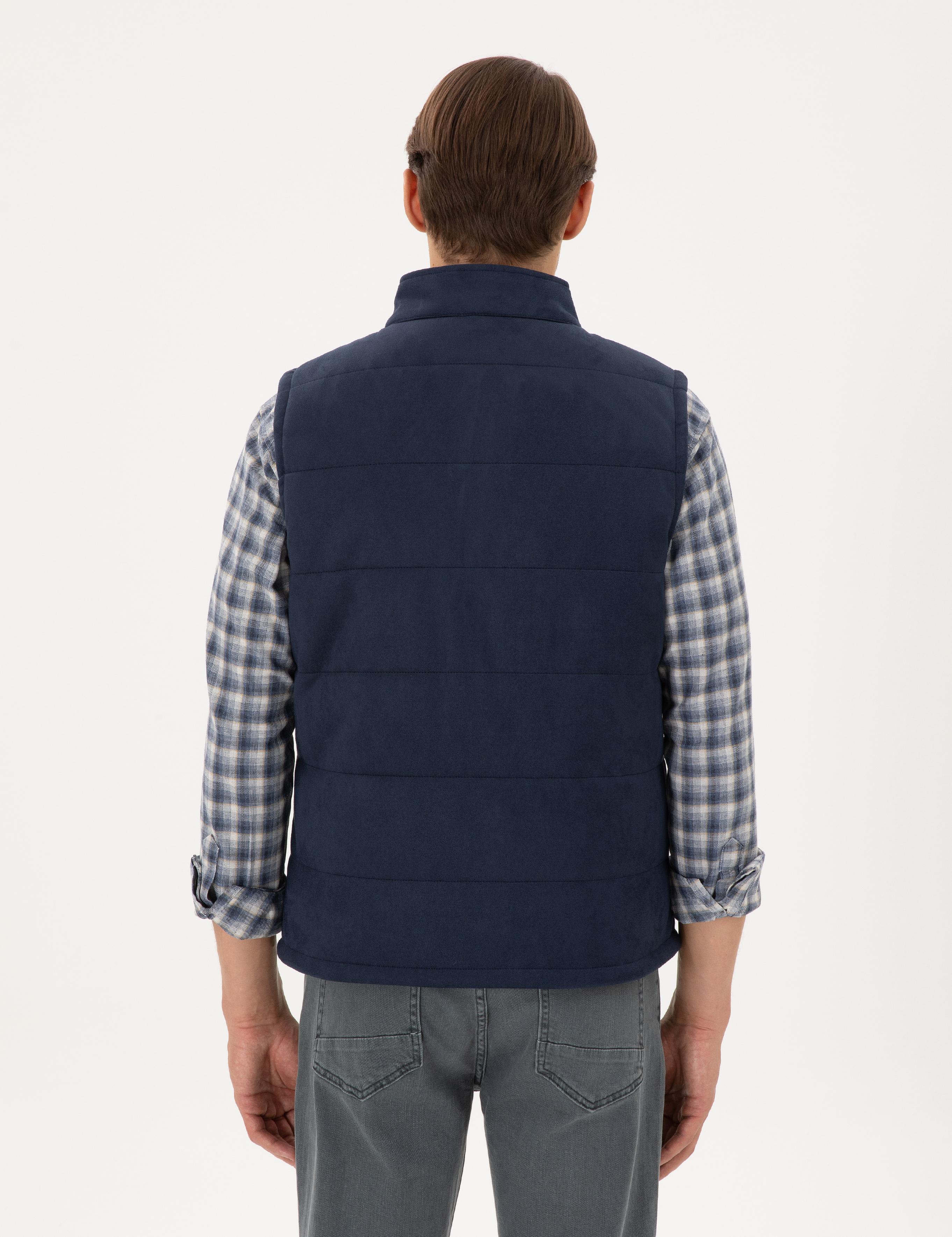 Lacivert Çift Taraflı Suni Deri Yelek