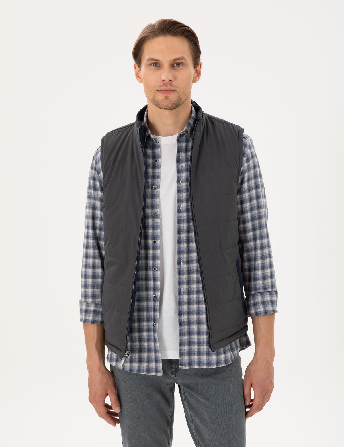 Lacivert Çift Taraflı Suni Deri Yelek - 50300554001