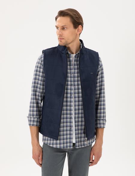 Lacivert Çift Taraflı Suni Deri Yelek - 50300554001