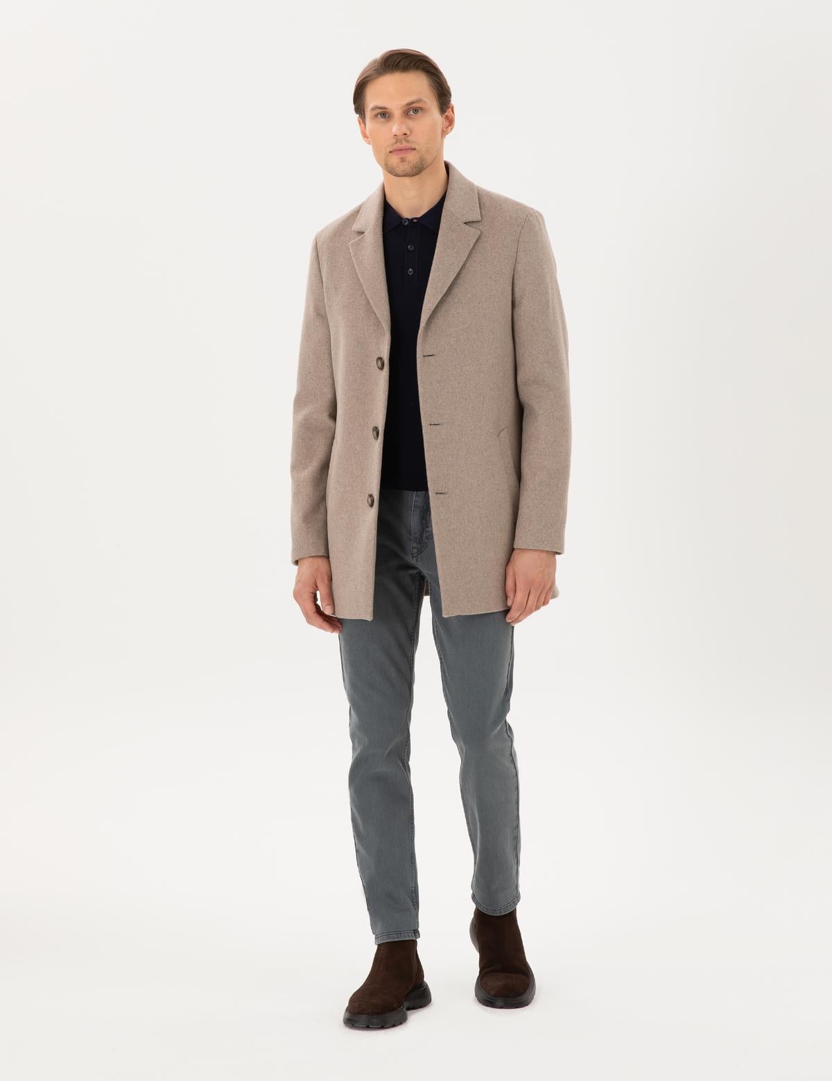 Bej Ex. Slim Fit Kaşe Kaban - 50291017022