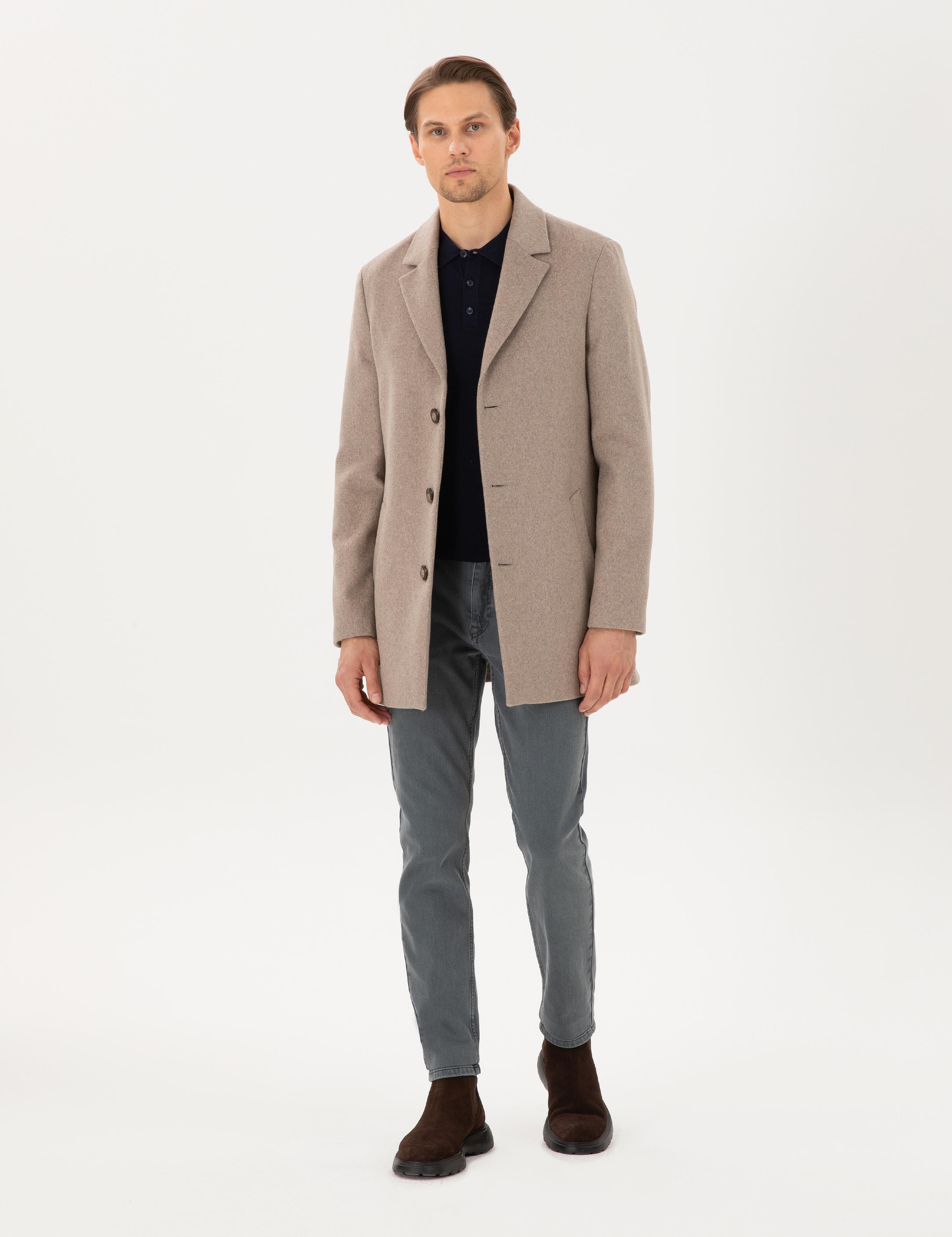 Bej Ex. Slim Fit Kaşe Kaban