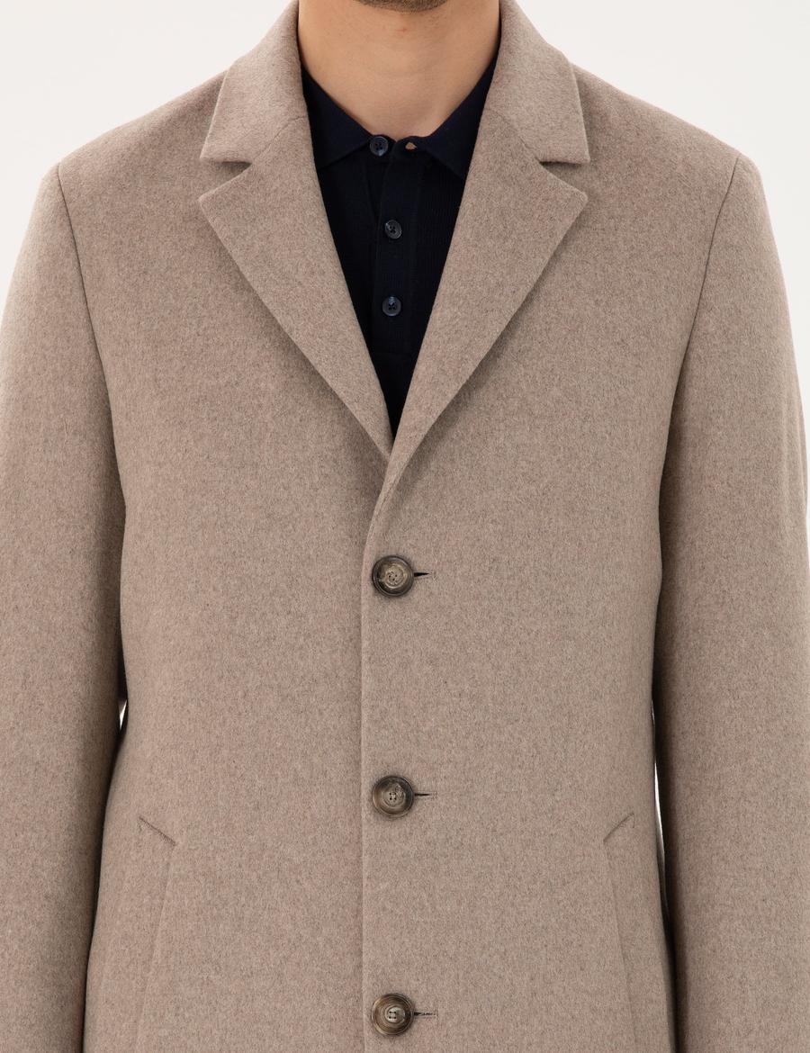 Bej Ex. Slim Fit Kaşe Kaban