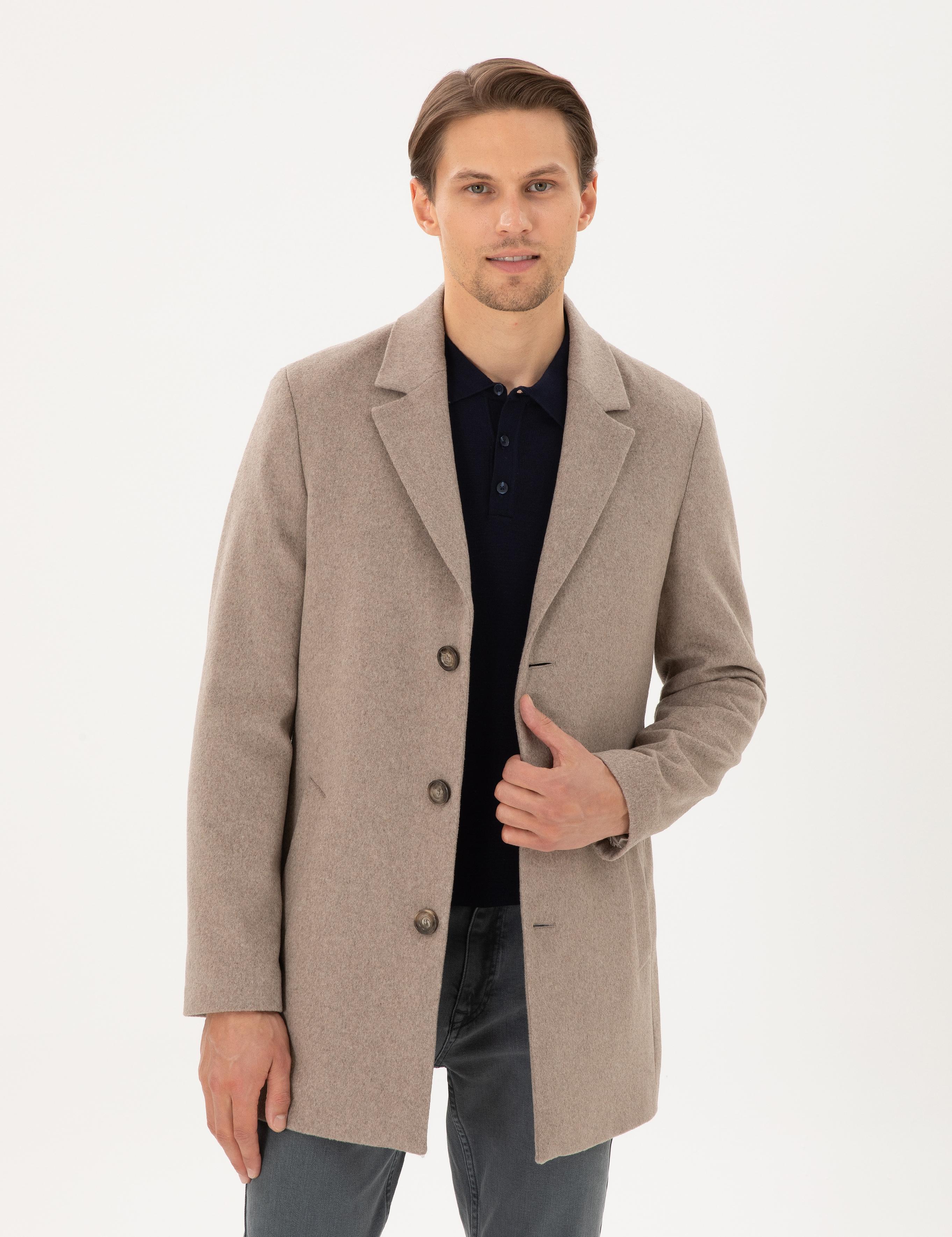 Bej Ex. Slim Fit Kaşe Kaban