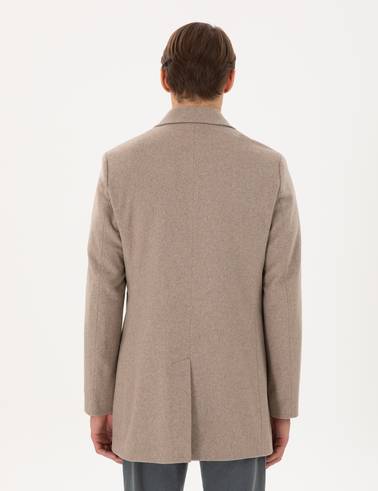 Bej Ex. Slim Fit Kaşe Kaban