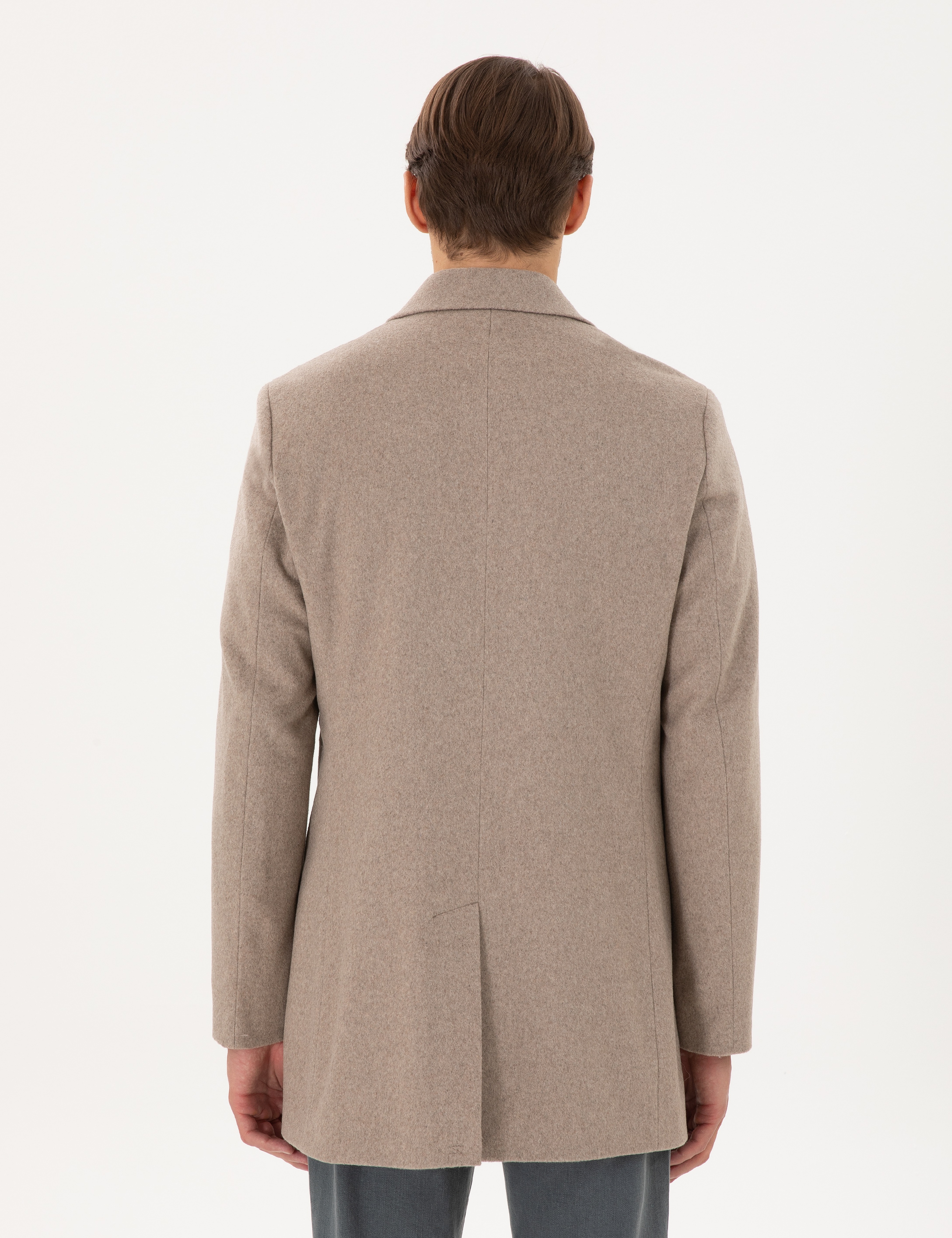 Bej Ex. Slim Fit Kaşe Kaban