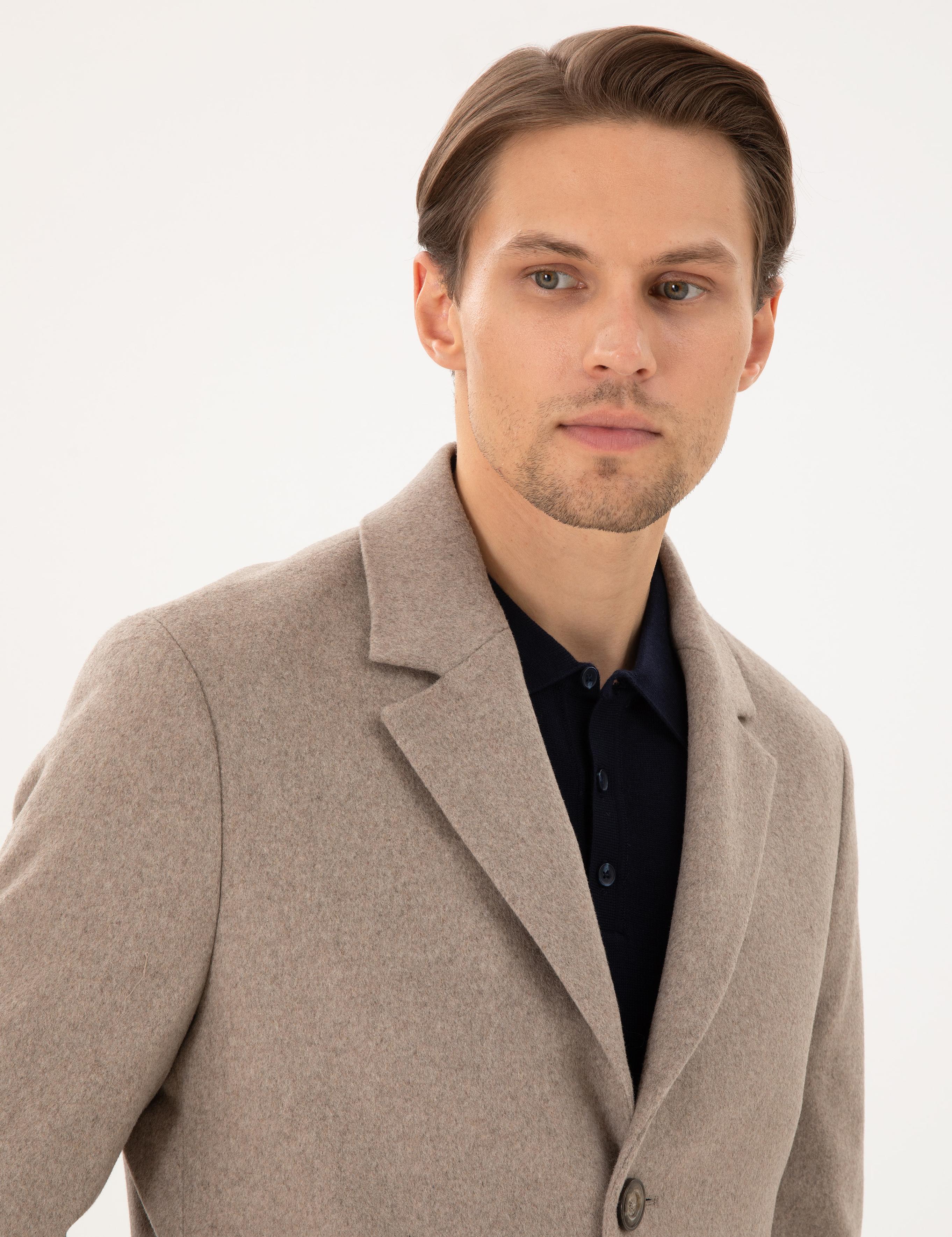 Bej Ex. Slim Fit Kaşe Kaban