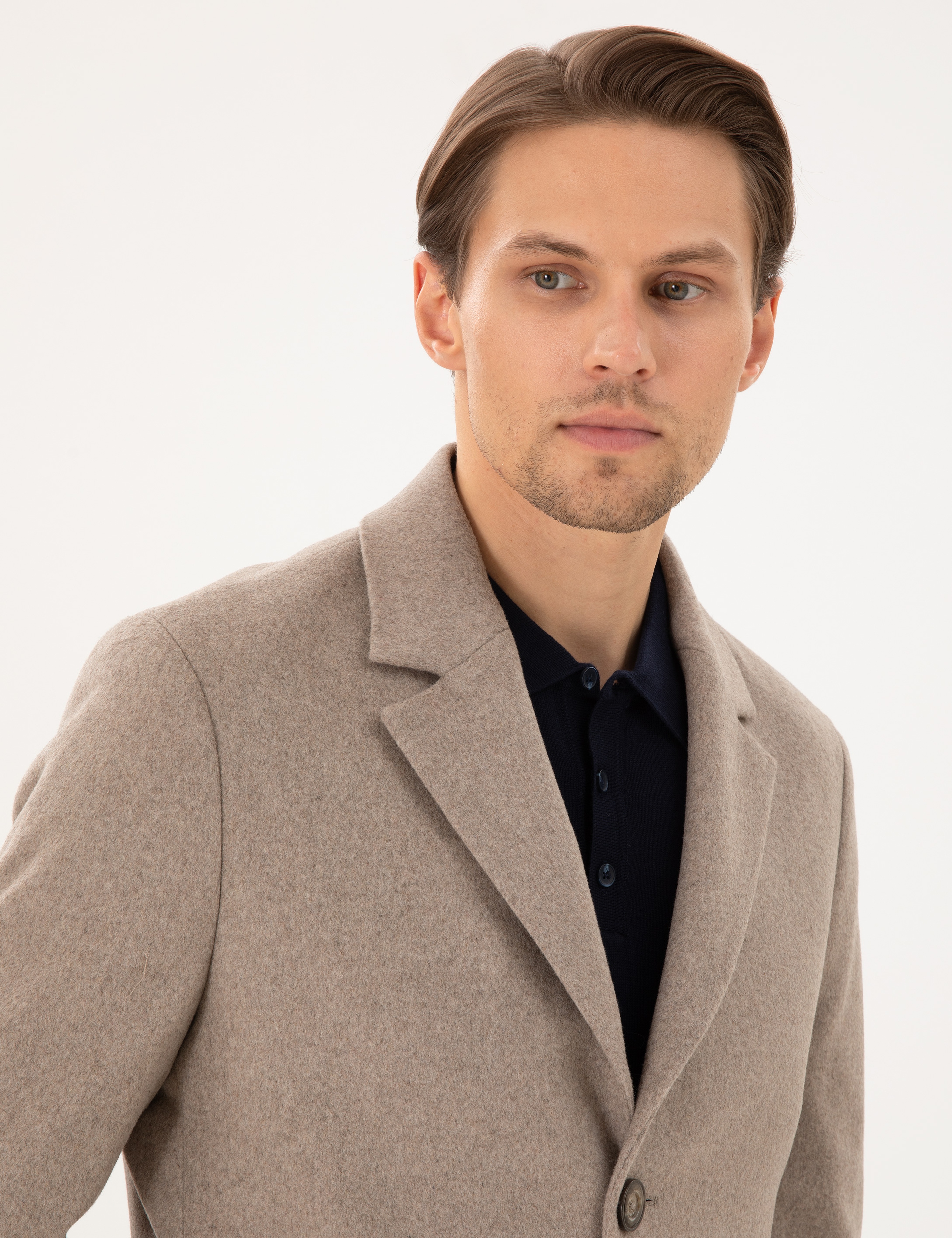 Bej Ex. Slim Fit Kaşe Kaban - Image 2