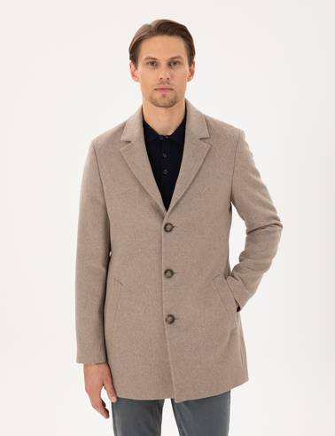 Bej Ex. Slim Fit Kaşe Kaban