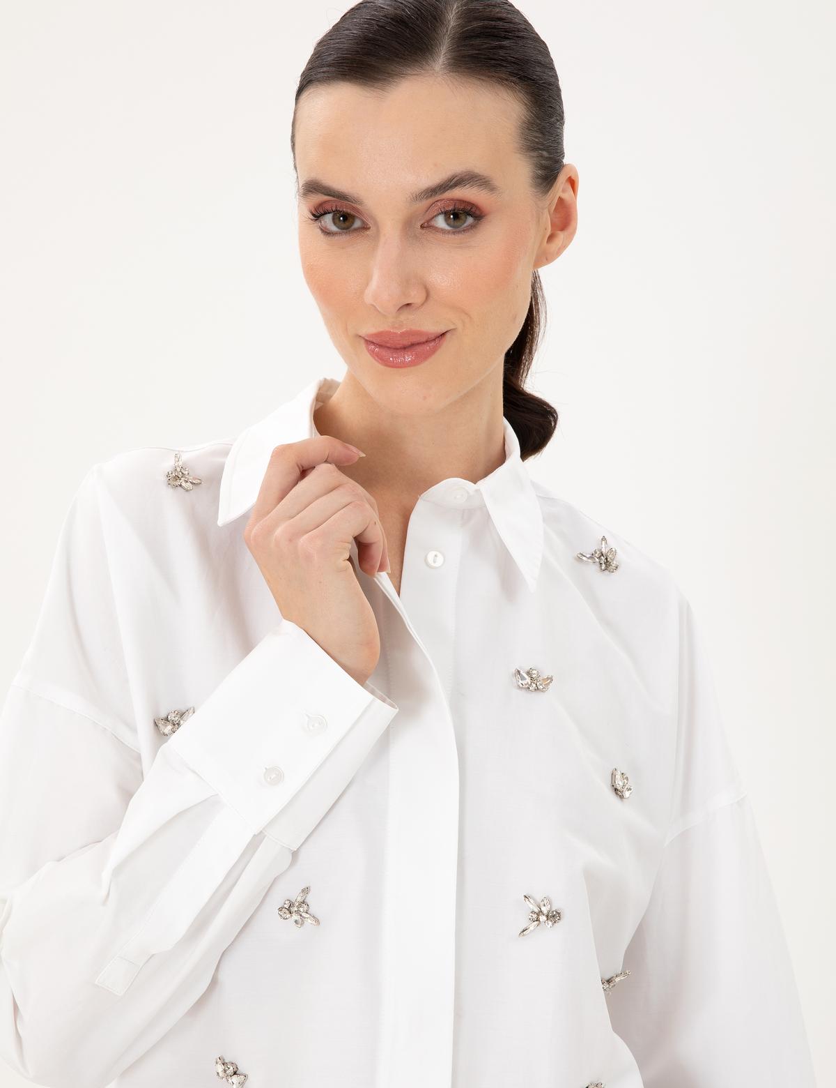 Beyaz Oversize Uzun Kollu Gömlek - 50292277005