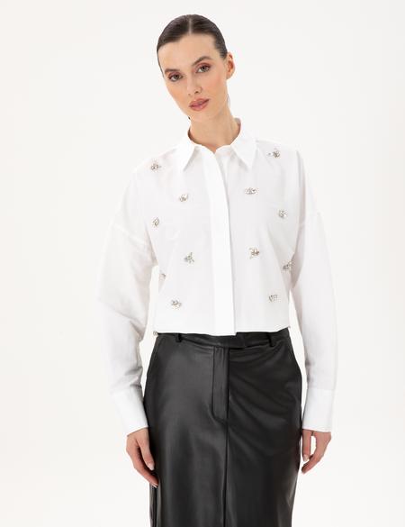 Beyaz Oversize Uzun Kollu Gömlek - 50292277005