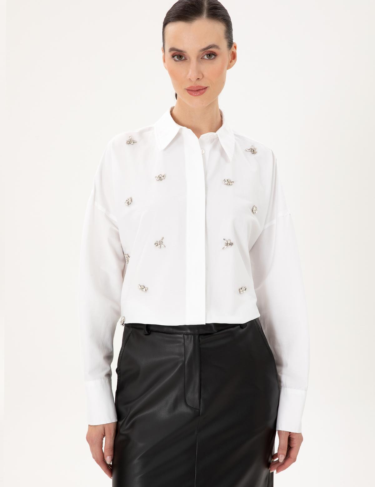 Beyaz Oversize Uzun Kollu Gömlek - 50292277005