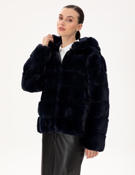 Lacivert Kapüşonlu Suni Kürk - 50290327033