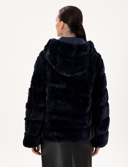 Lacivert Kapüşonlu Suni Kürk - 50290327033