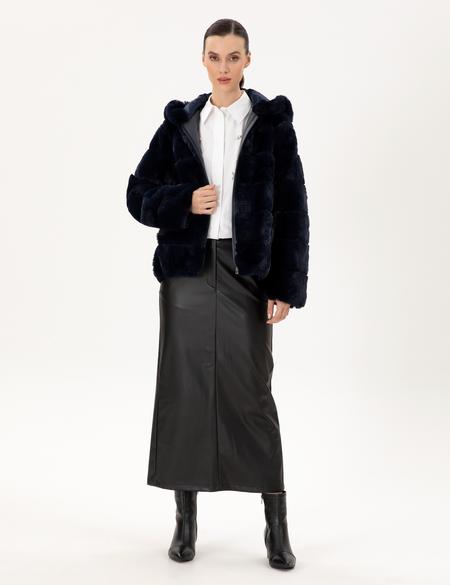 Lacivert Kapüşonlu Suni Kürk - 50290327033