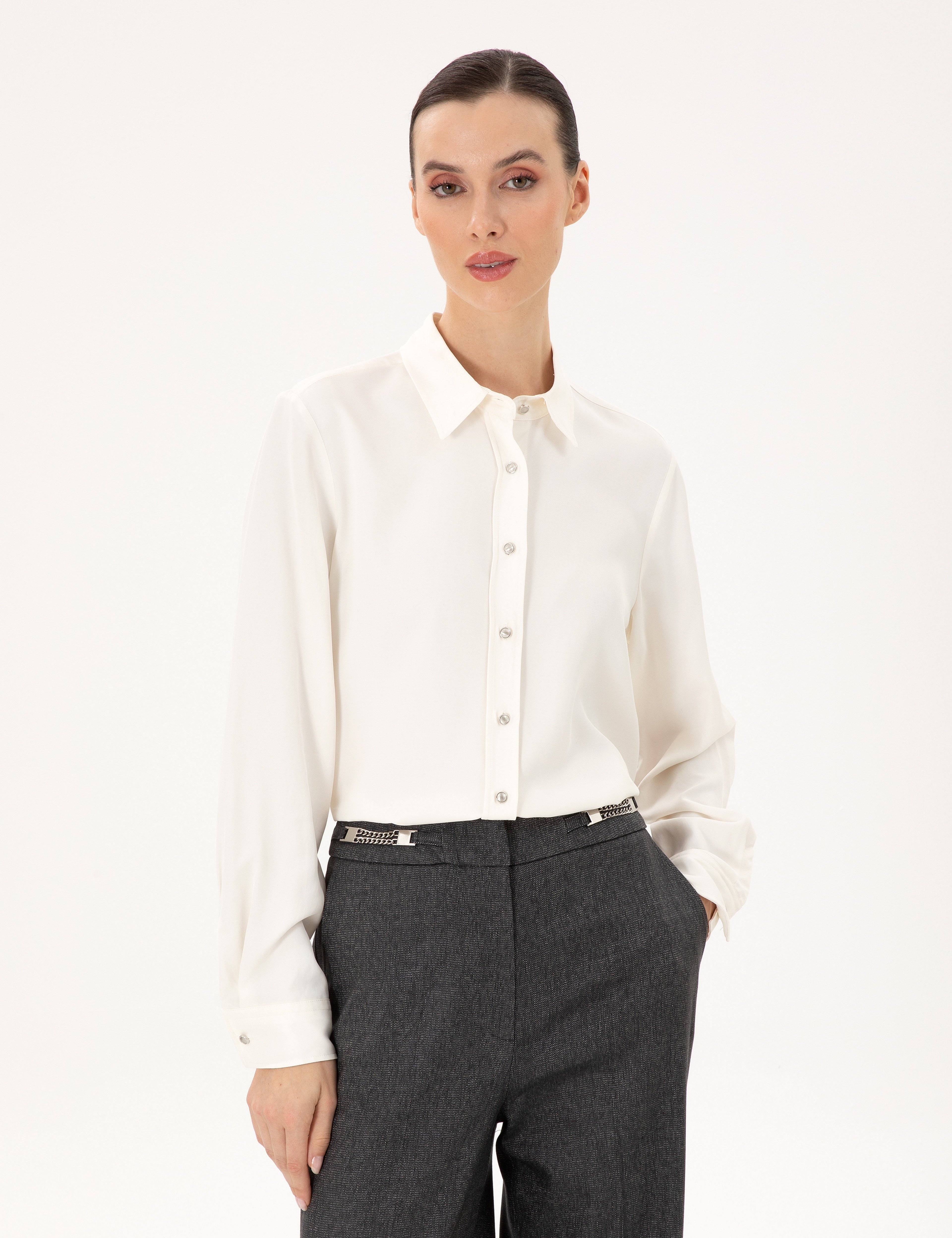 Ekru Comfort Fit Uzun Kollu Gömlek - Image 1