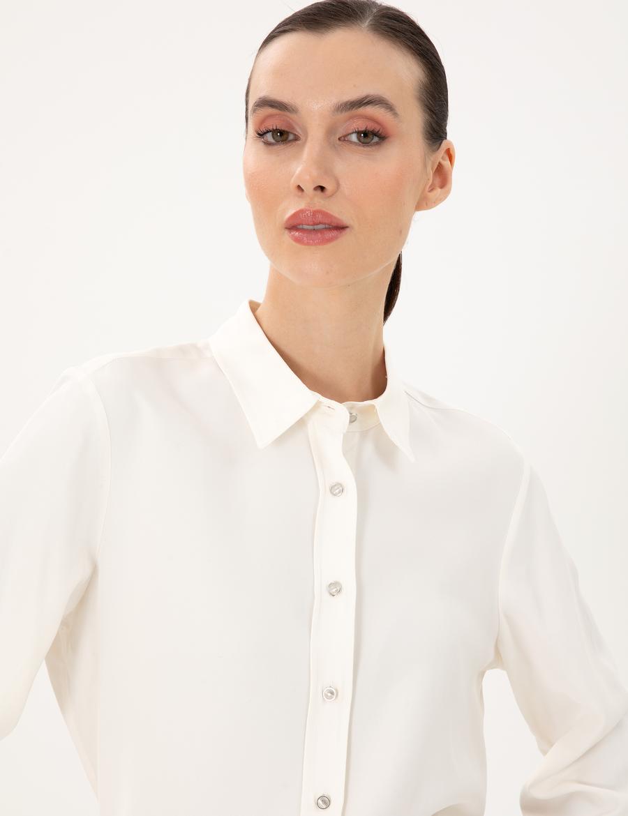 Ekru Comfort Fit Uzun Kollu Gömlek