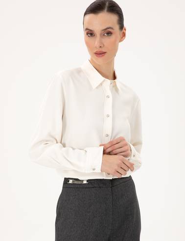 Ekru Comfort Fit Uzun Kollu Gömlek