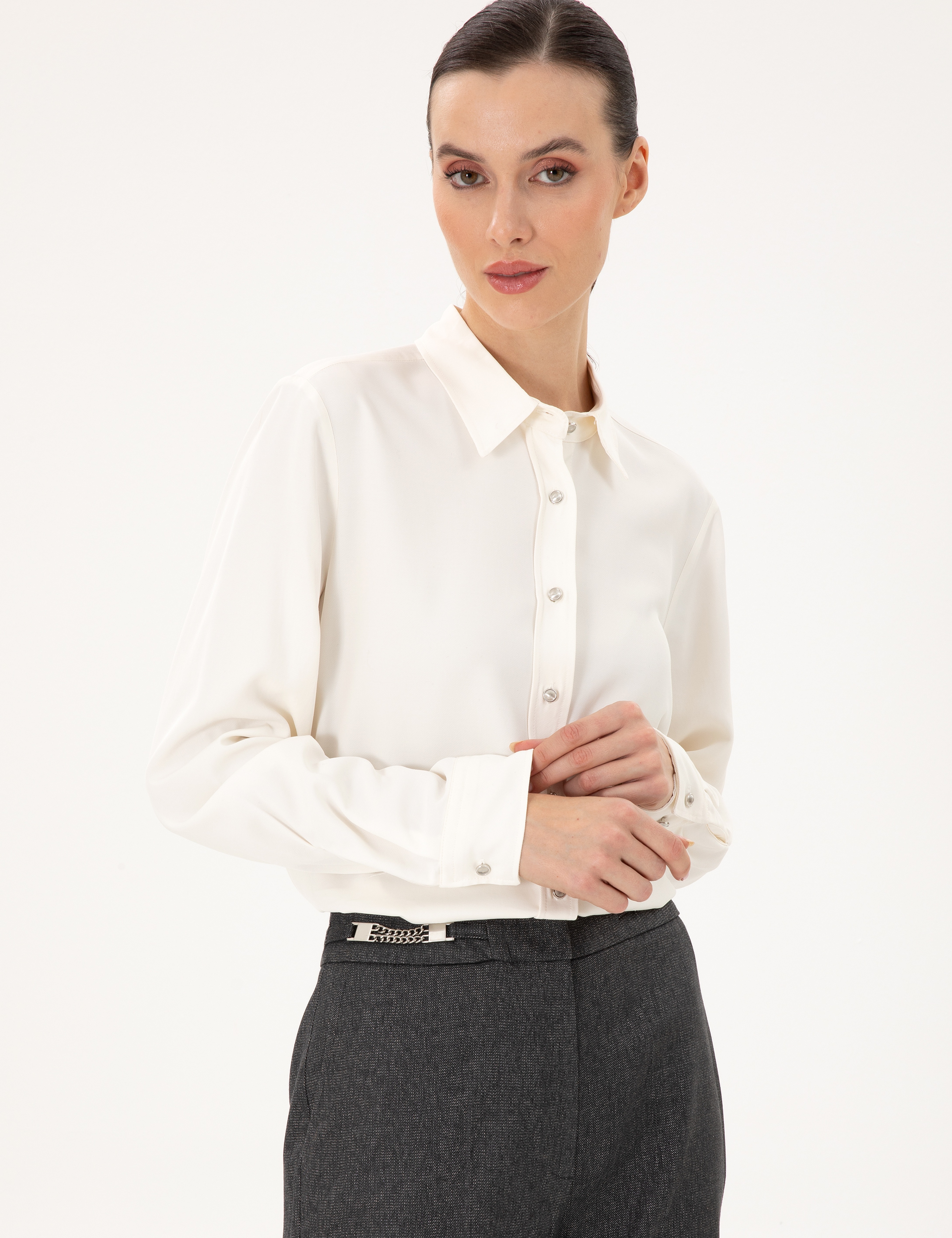 Ekru Comfort Fit Uzun Kollu Gömlek - Image 3