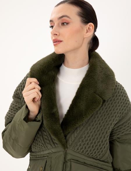 Haki Kürk Yaka Mont - 50290341035