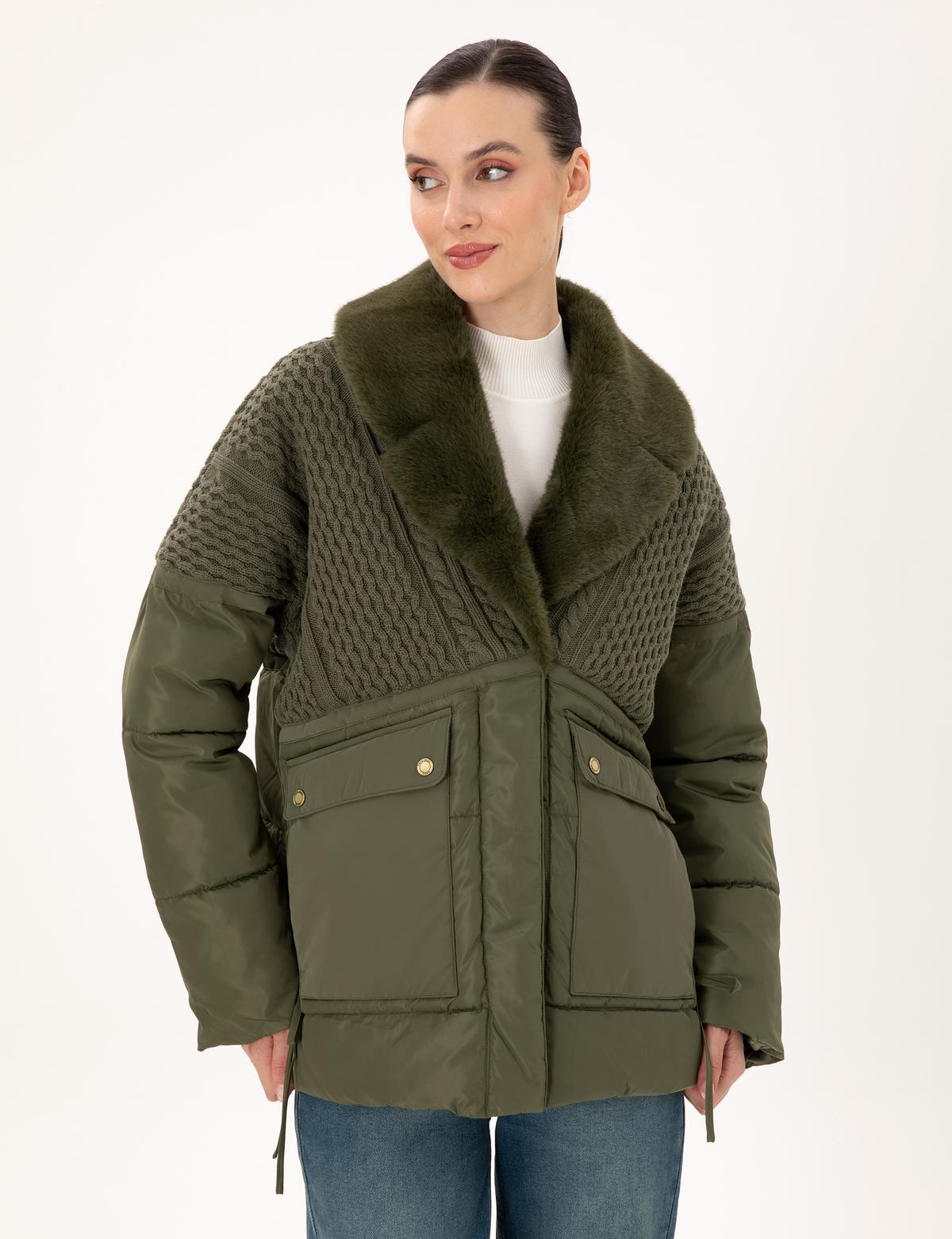 Haki Kürk Yaka Mont - 50290341035