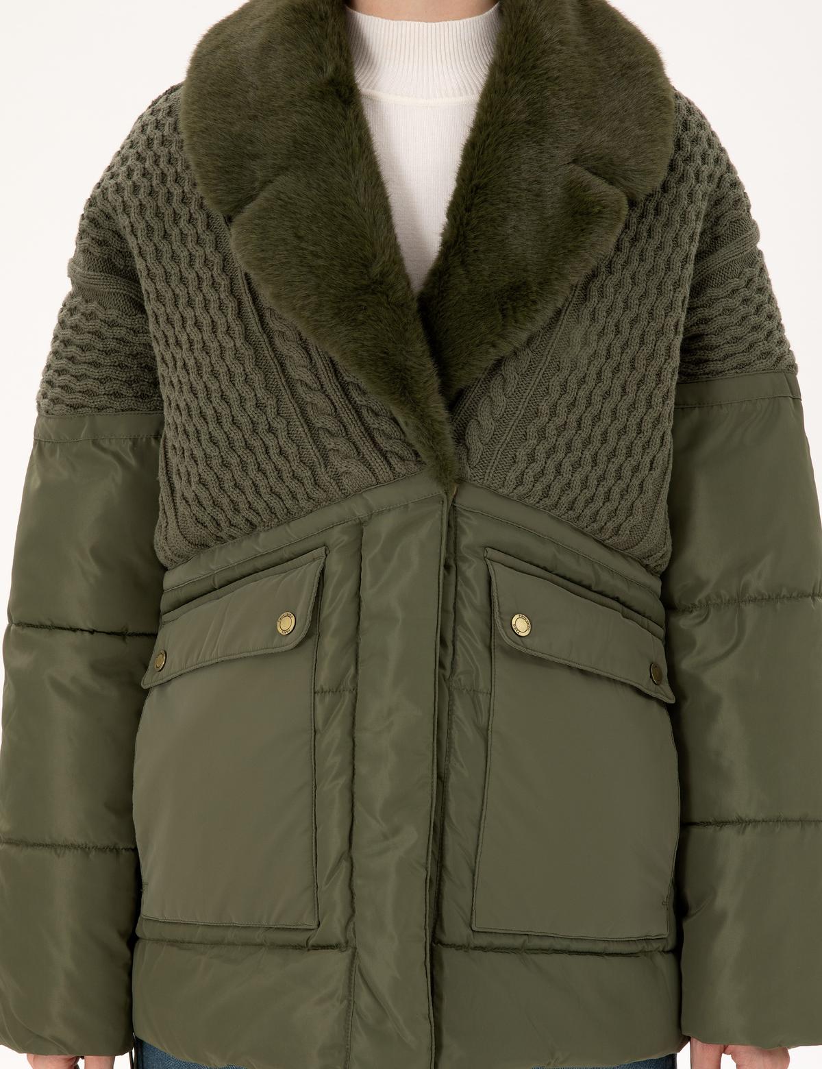 Haki Kürk Yaka Mont - 50290341035