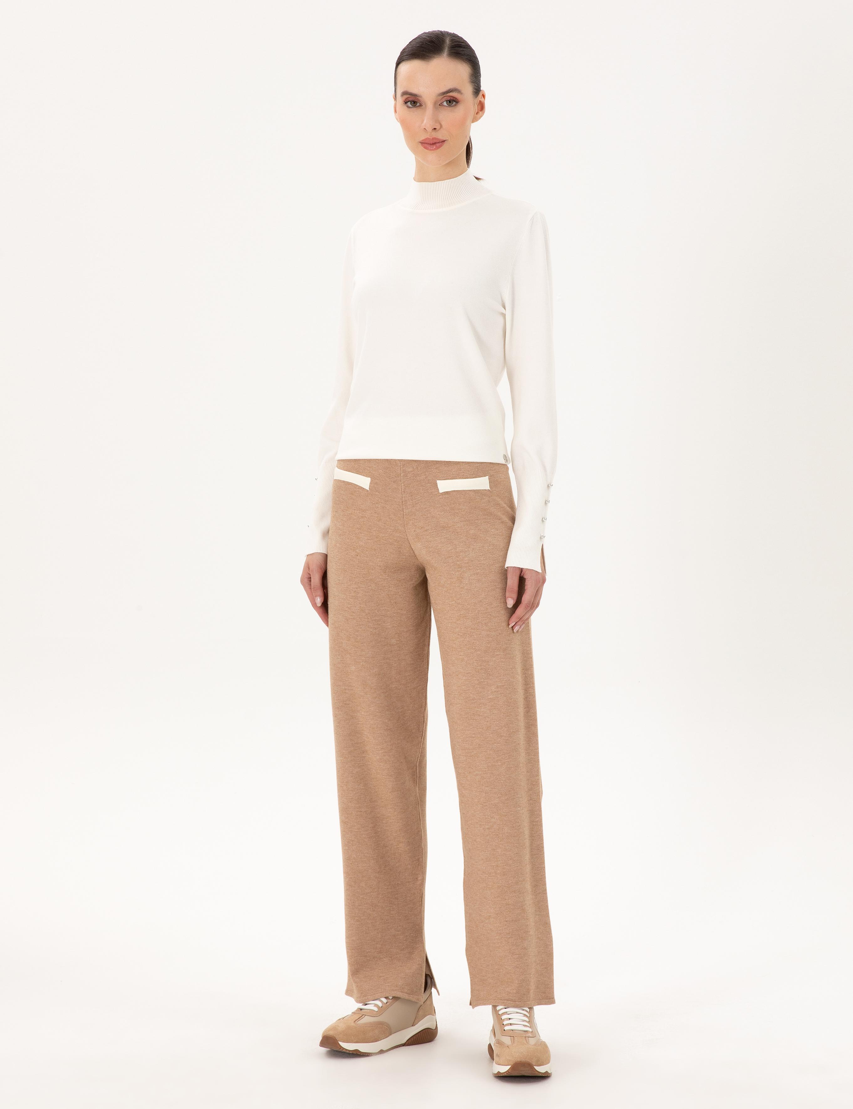 Bej Loose Fit Triko Pantolon