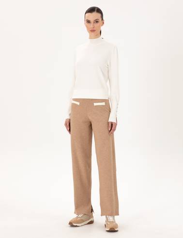 Bej Loose Fit Triko Pantolon