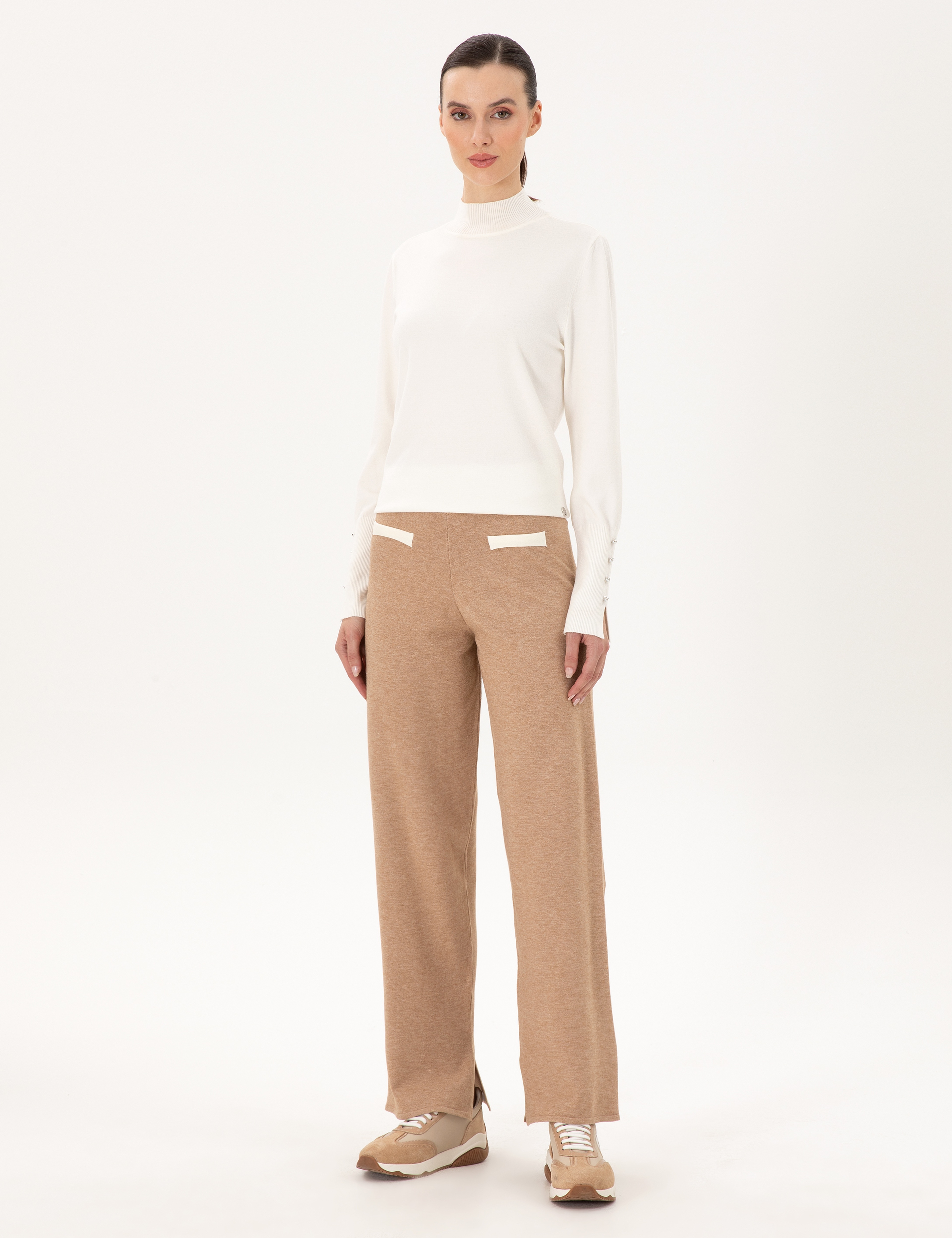 Bej Loose Fit Triko Pantolon - Image 3