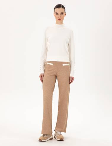 Bej Loose Fit Triko Pantolon