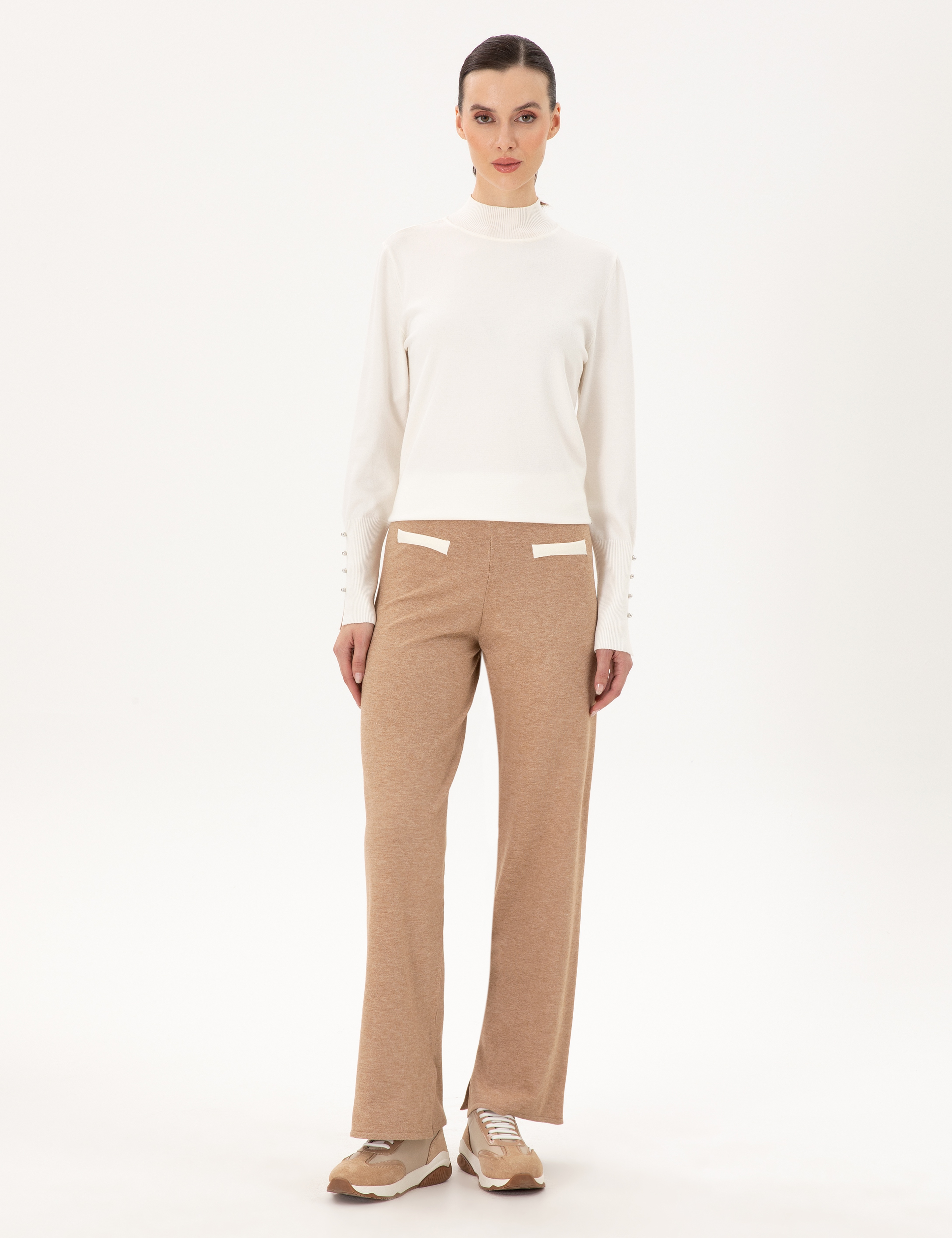 Bej Loose Fit Triko Pantolon