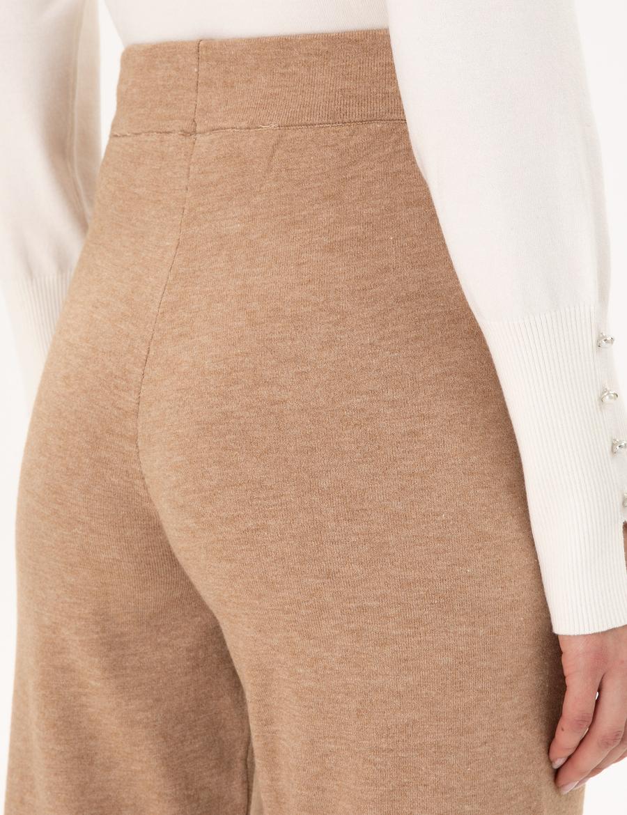 Bej Loose Fit Triko Pantolon