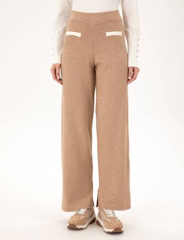 Bej Loose Fit Triko Pantolon