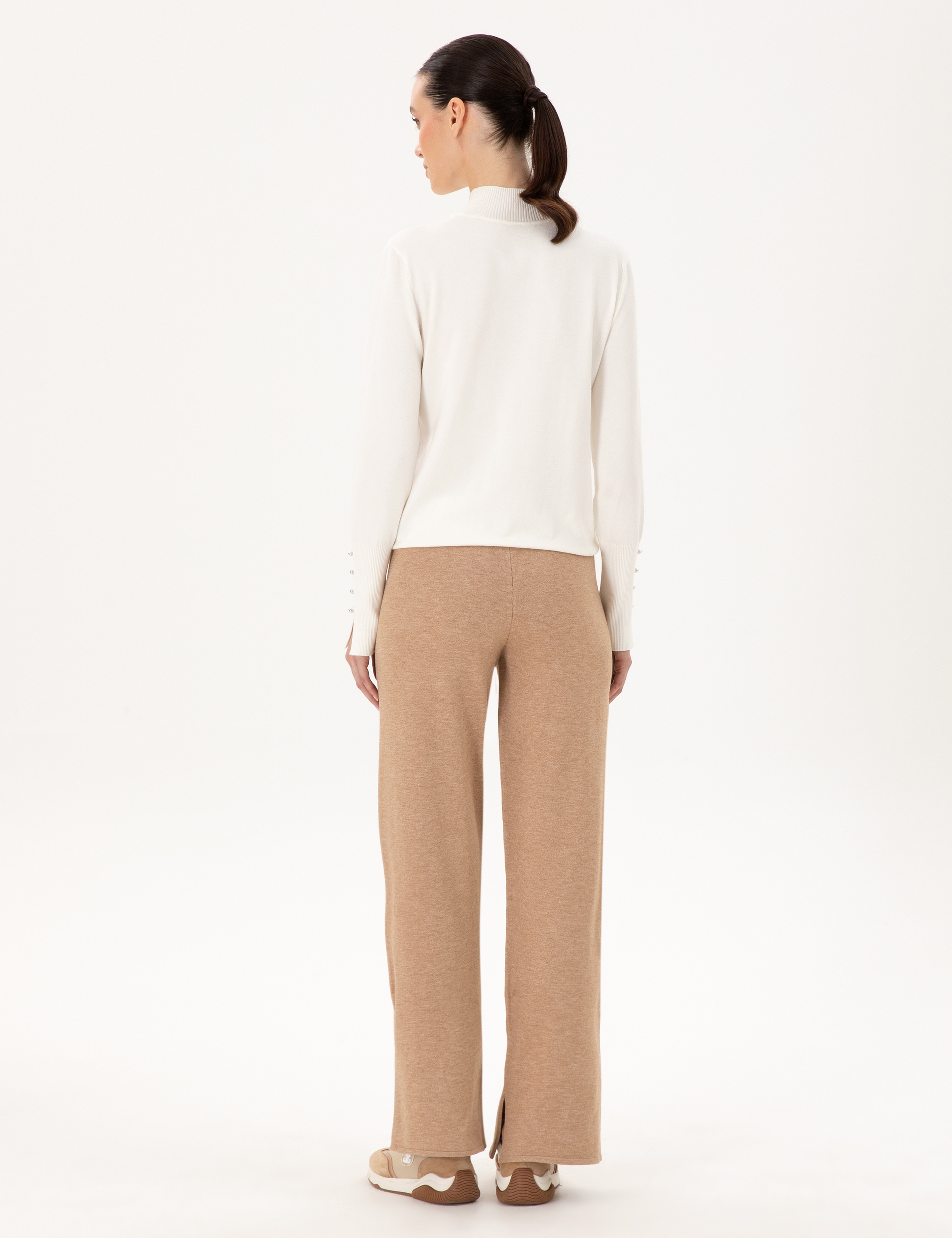 Bej Loose Fit Triko Pantolon - Image 4