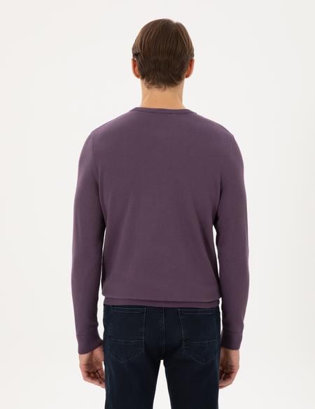 Mor Slim Fit Bisiklet Yaka Yün Karışımlı Triko Kazak - 50296419001