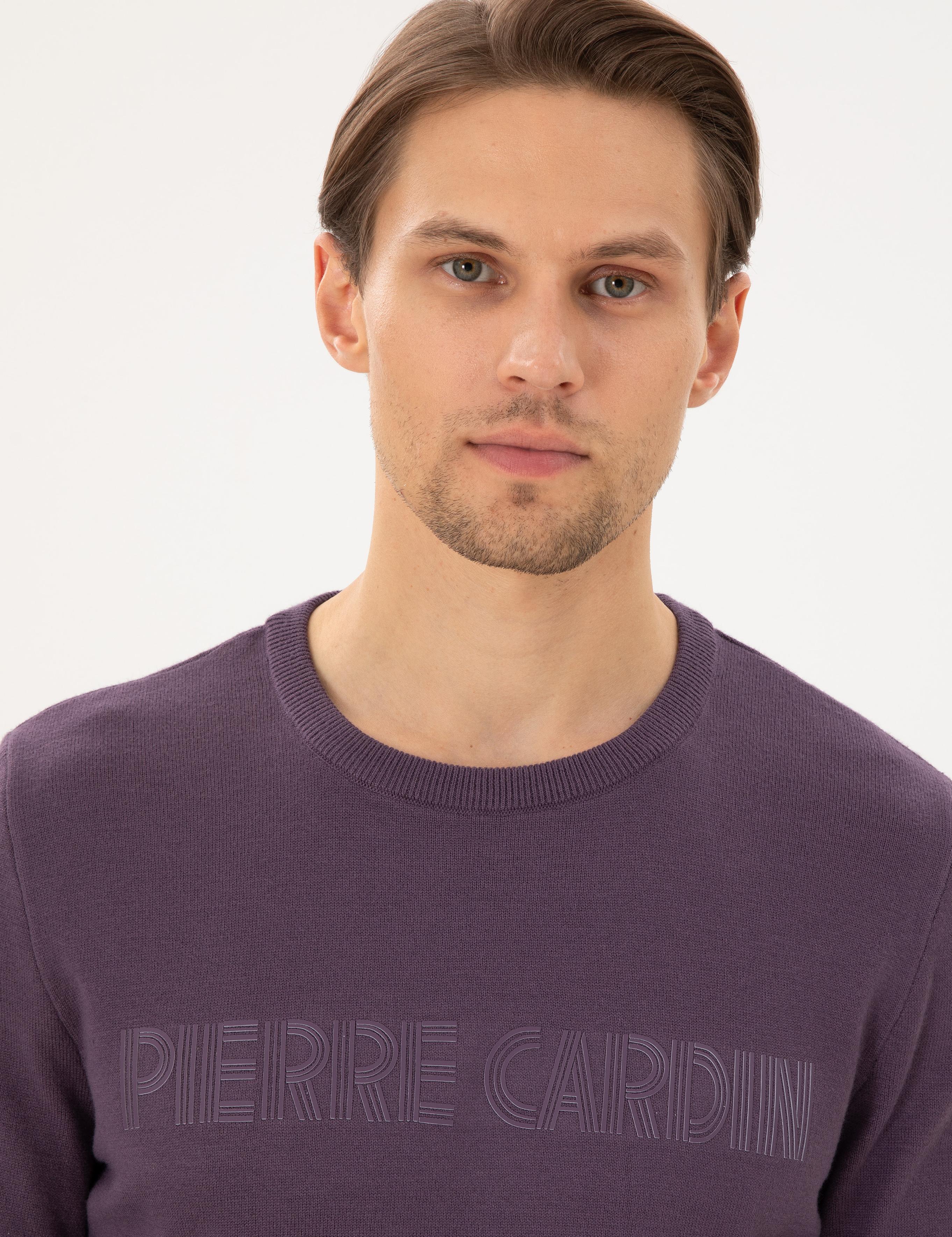 Mor Slim Fit Bisiklet Yaka Yün Karışımlı Triko Kazak