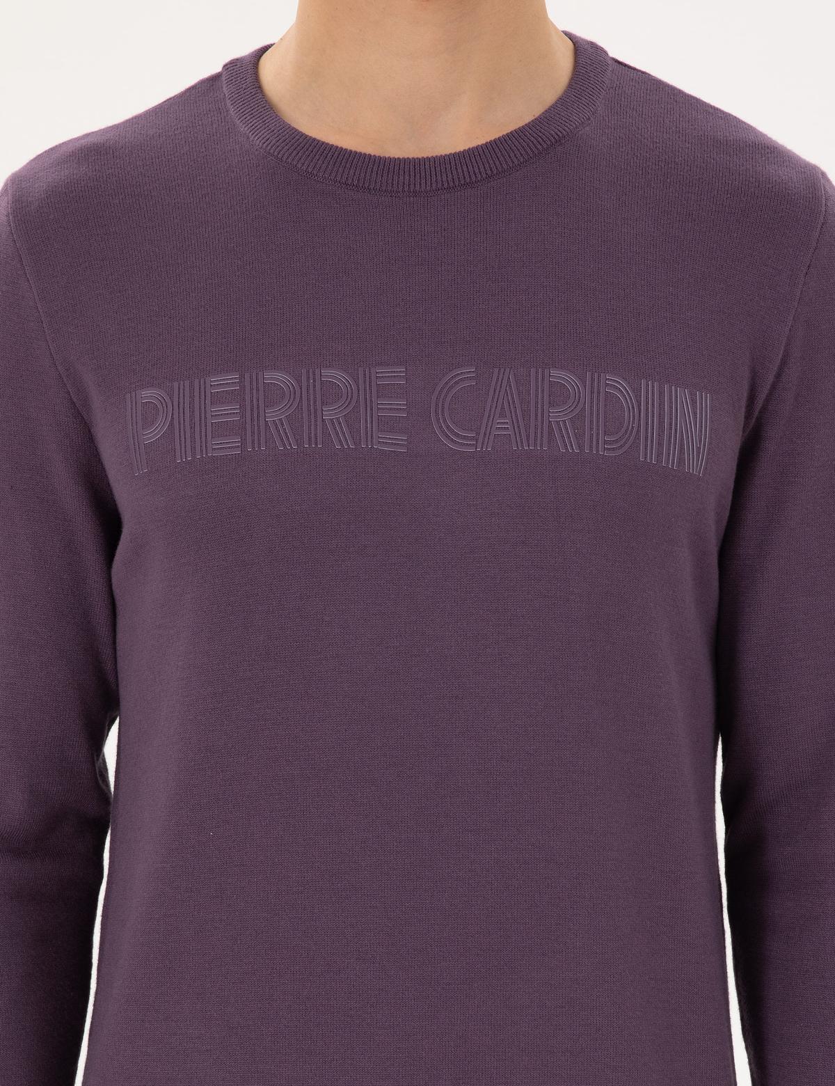 Mor Slim Fit Bisiklet Yaka Yün Karışımlı Triko Kazak - 50296419001