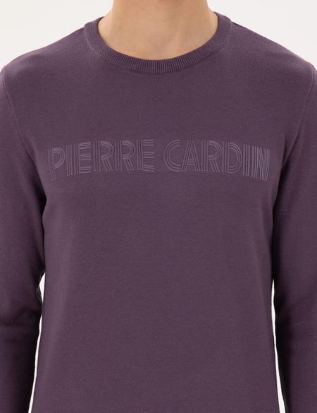 Mor Slim Fit Bisiklet Yaka Yün Karışımlı Triko Kazak - 50296419001