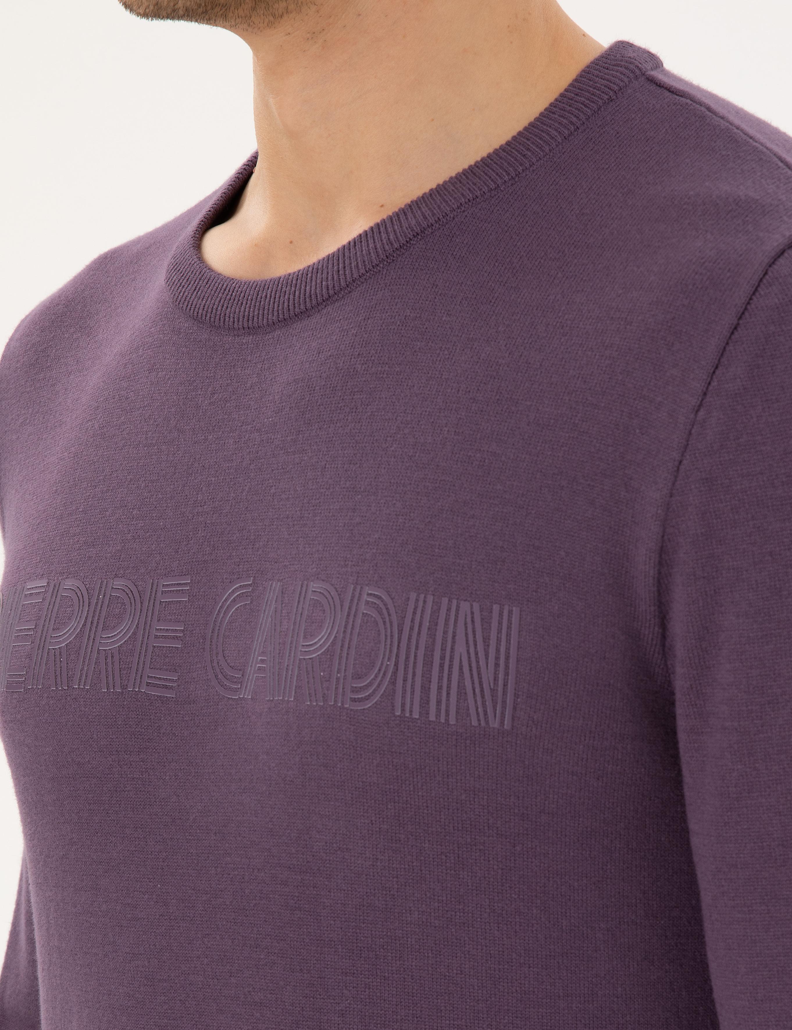 Mor Slim Fit Bisiklet Yaka Yün Karışımlı Triko Kazak