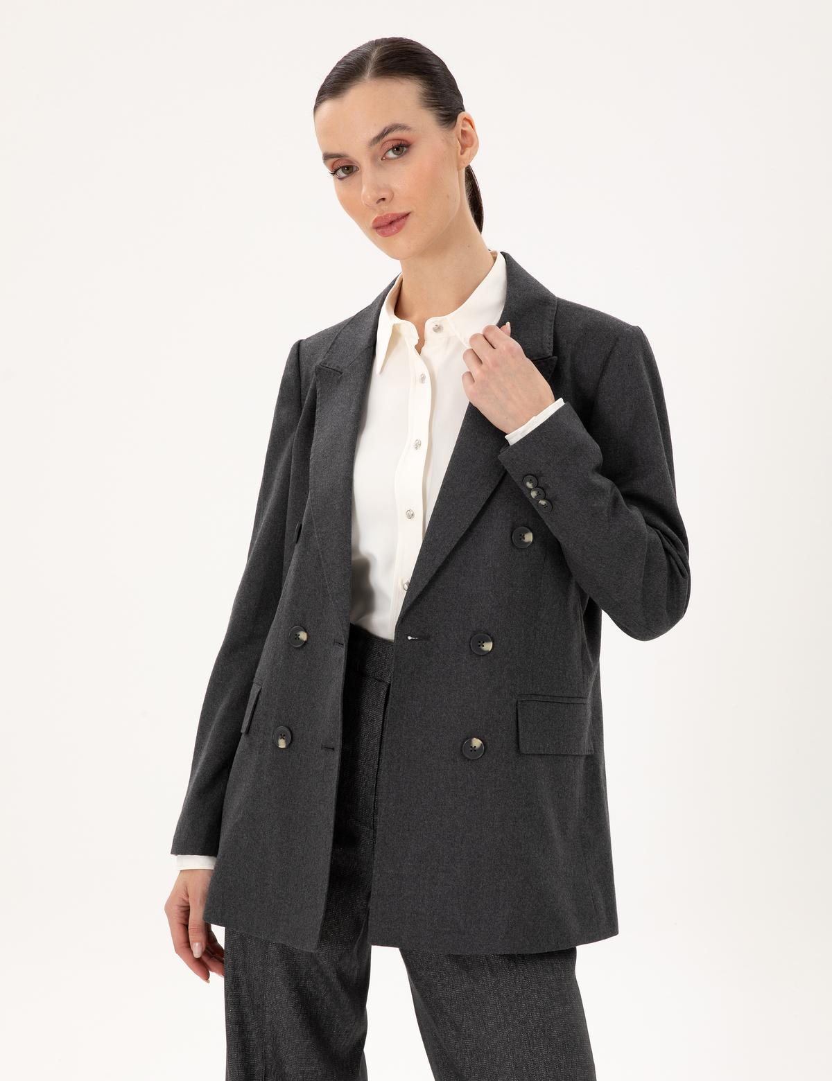 Antrasit Regular Fit Yün Ceket