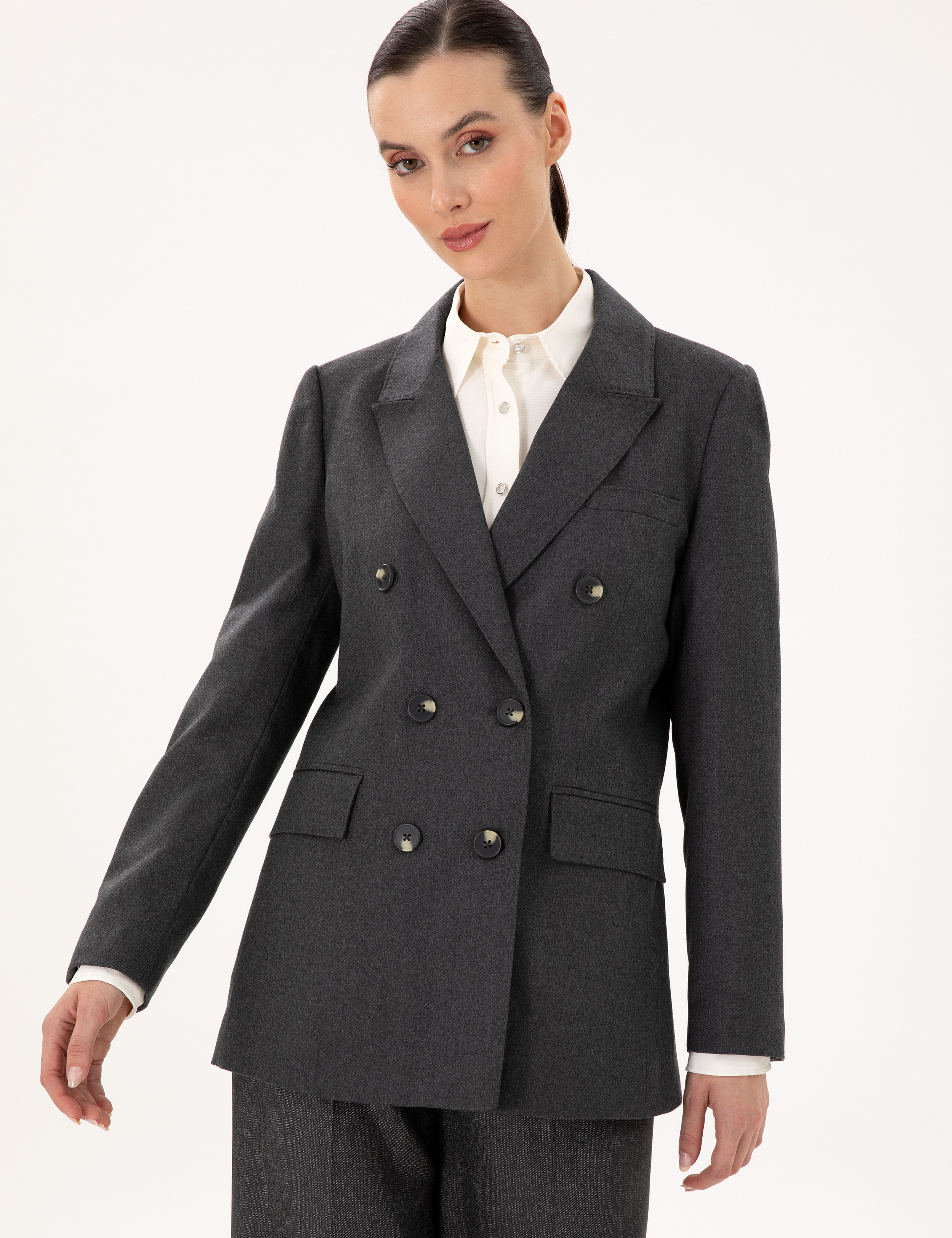 Antrasit Regular Fit Yün Ceket - Image 3