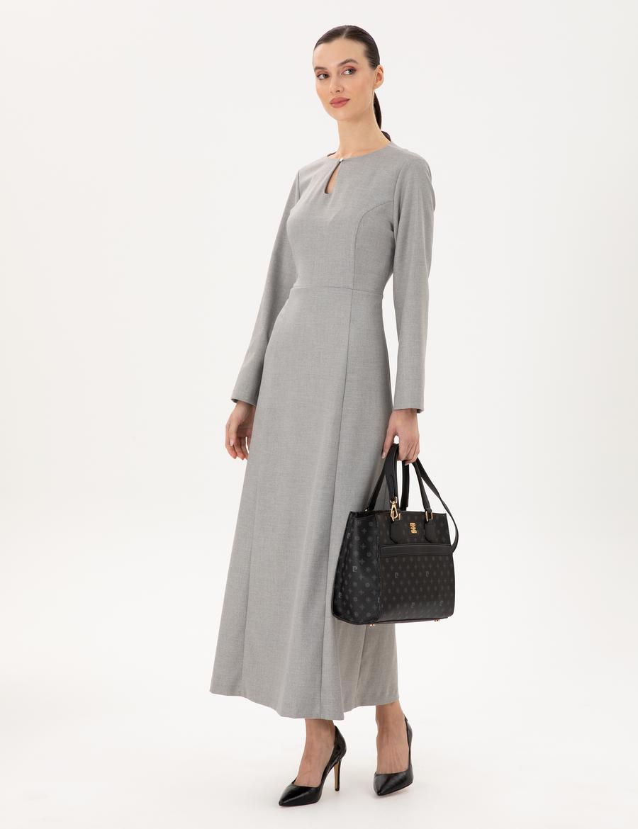 Açık Gri Regular Fit Dokuma Elbise