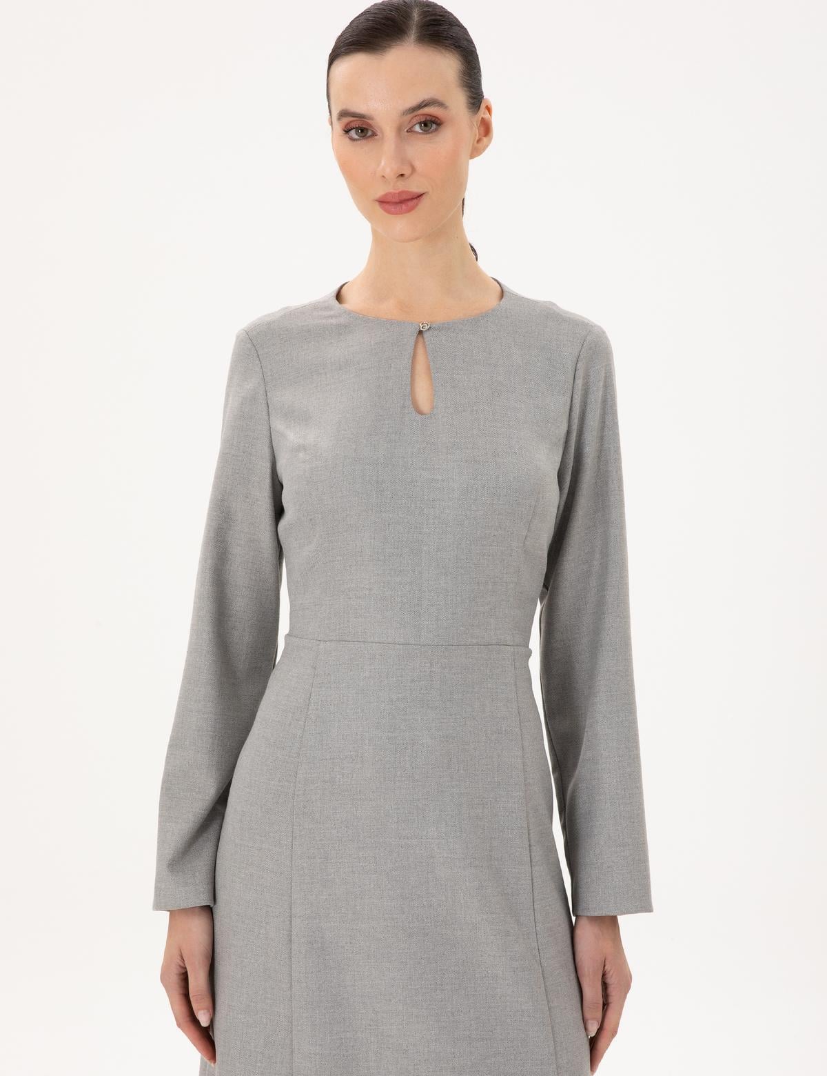 Açık Gri Regular Fit Dokuma Elbise - 50294217020