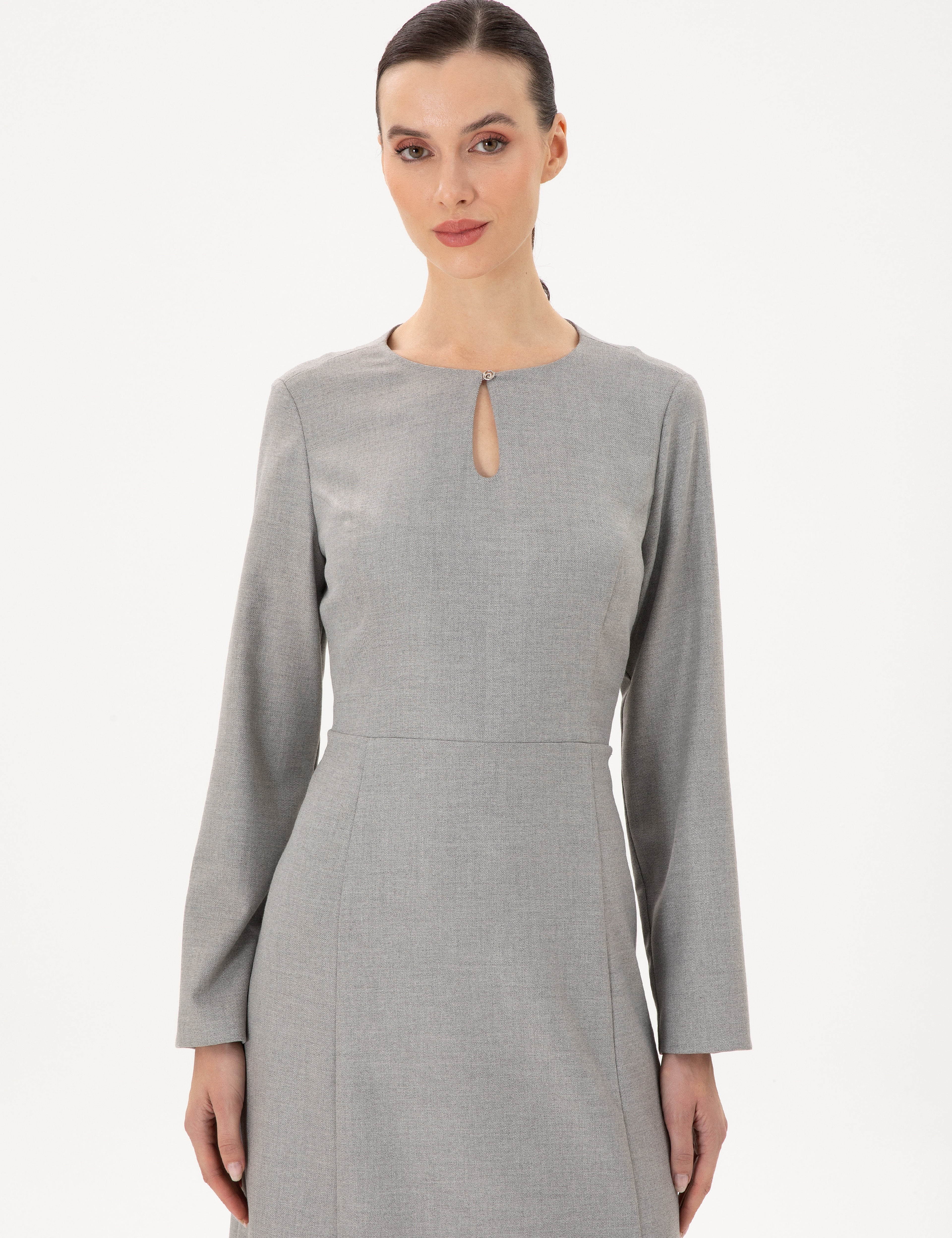 Açık Gri Regular Fit Dokuma Elbise - Image 2