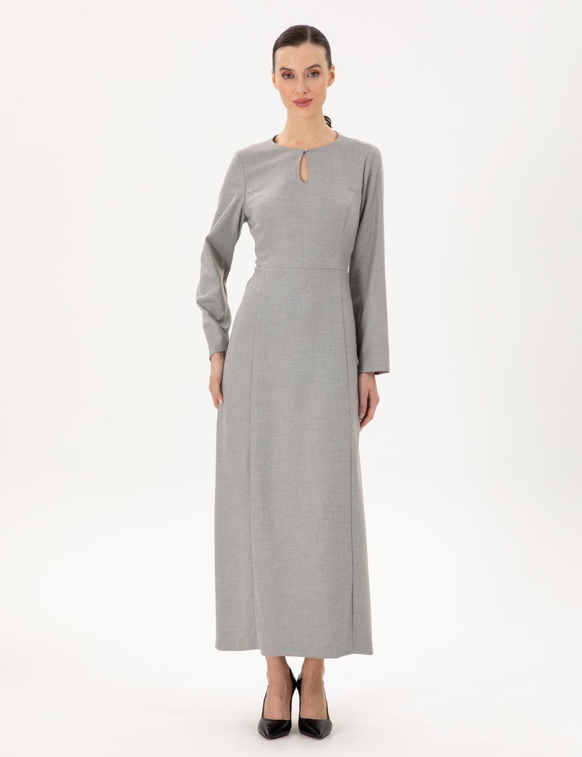 Açık Gri Regular Fit Dokuma Elbise - 50294217020