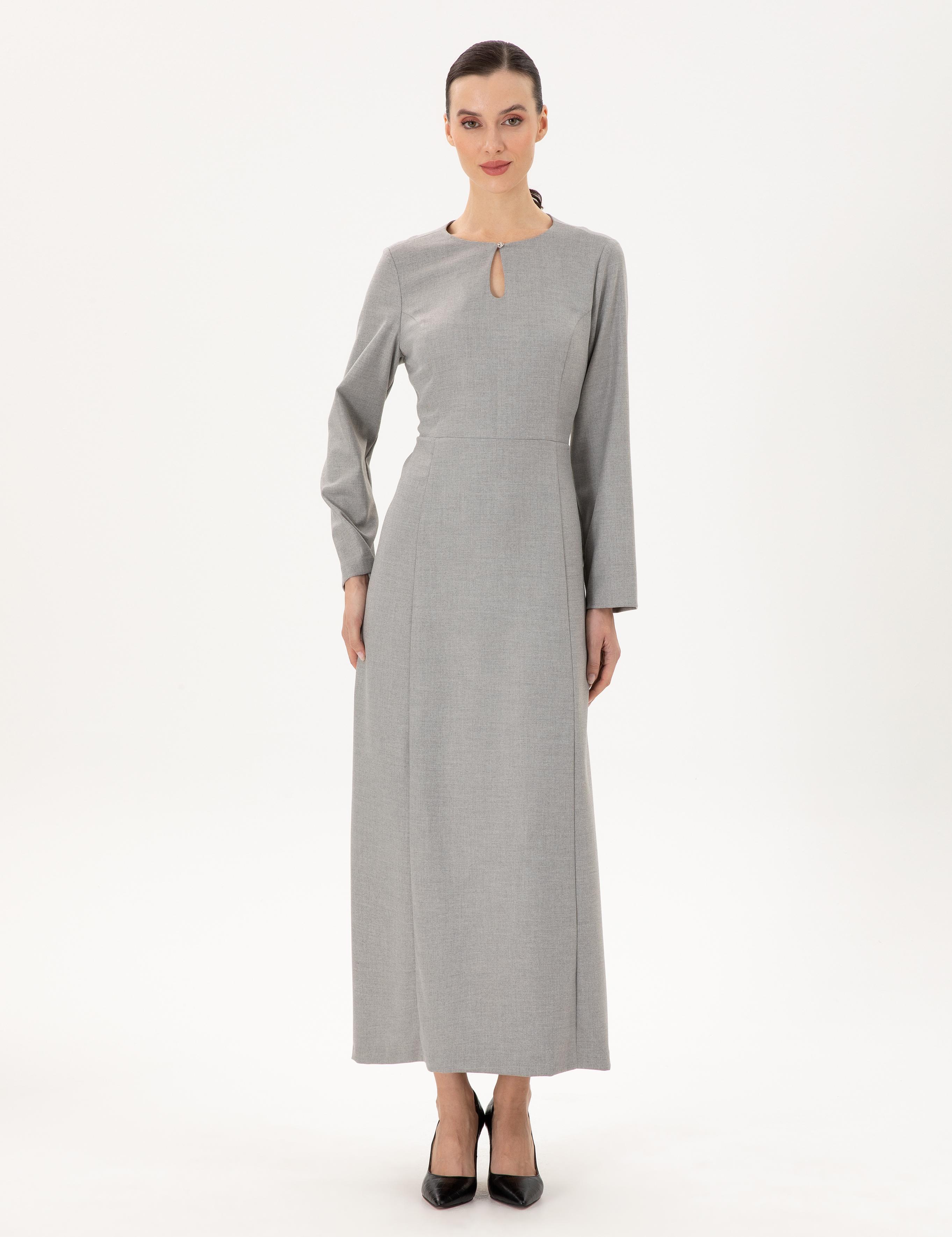 Açık Gri Regular Fit Dokuma Elbise