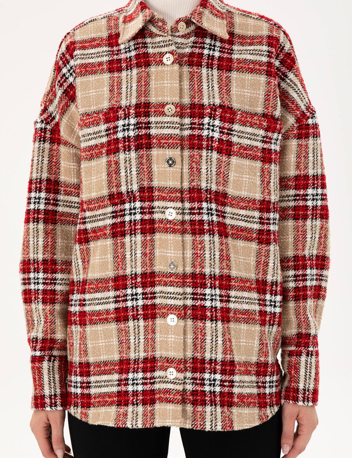 Kırmızı Oversize Uzun Kollu Gömlek - 50292294003